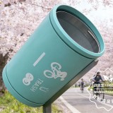 騎行綠道圓柱形噴塑不銹鋼垃圾桶定制