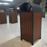 林園鋼木方形垃圾桶單筒美學與功能的生態(tài)融合