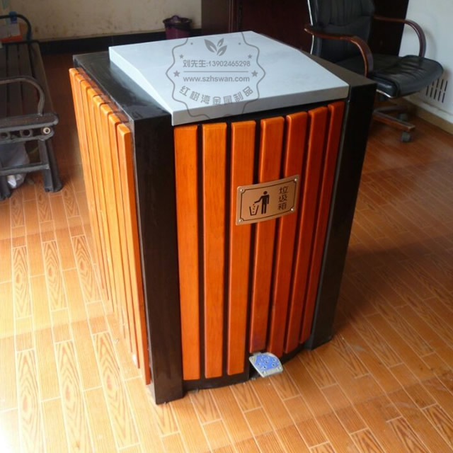 腳踏式鋼木垃圾桶圖片002