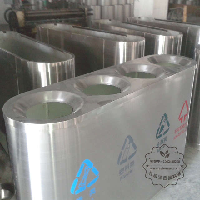 四筒室內不銹鋼四分類垃圾桶圖片002