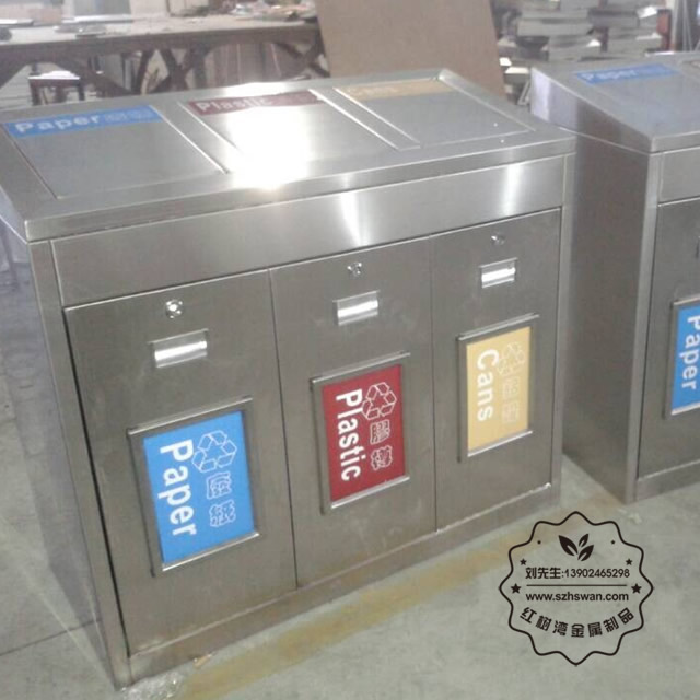 方形不銹鋼三分類垃圾桶圖片003