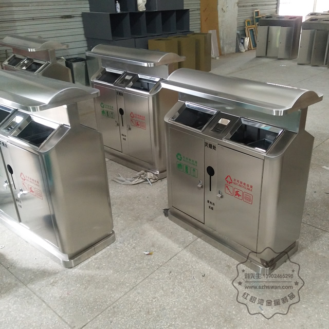 304加厚戶外不銹鋼分類垃圾桶圖片003