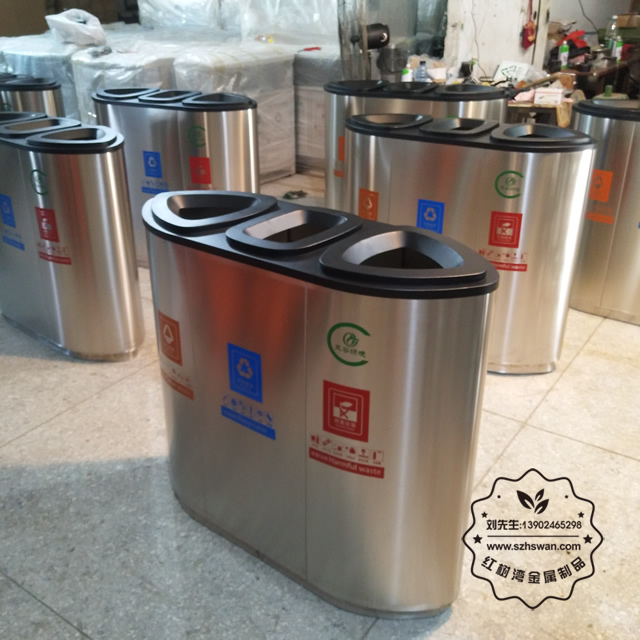 機場商場室內三分類不銹鋼垃圾桶001