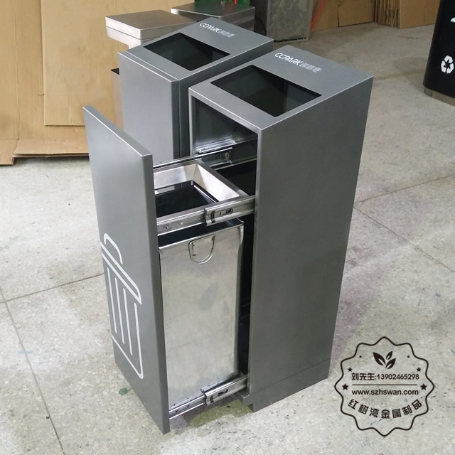 帶軌道高檔室內(nèi)方形不銹鋼垃圾桶01