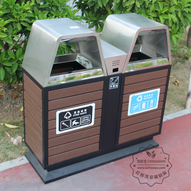 戶外防腐木雙分類鋼木垃圾箱圖片001