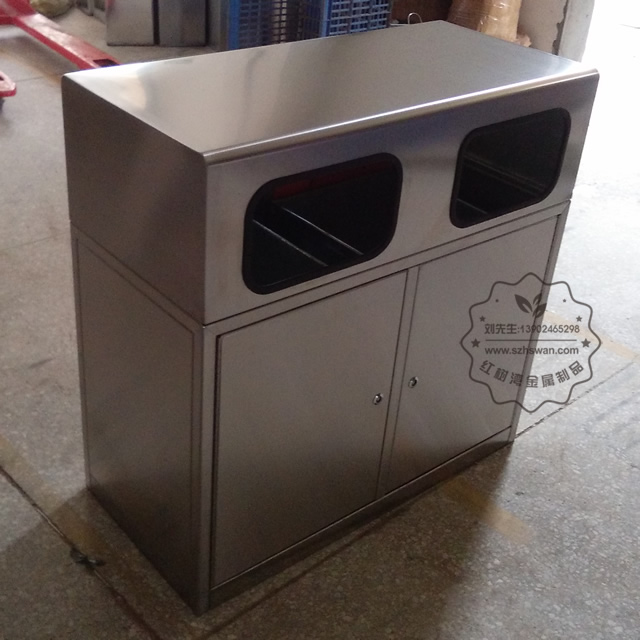 戶外城市街道雙分類不銹鋼垃圾箱圖片003