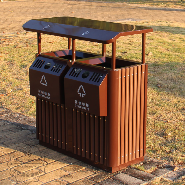 景區進口樟木分類鋼木垃圾桶圖片001