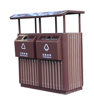 景區進口樟木分類鋼木垃圾桶主圖