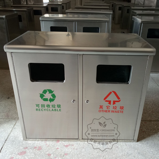 校園簡(jiǎn)潔方形戶外不銹鋼垃圾箱圖片001