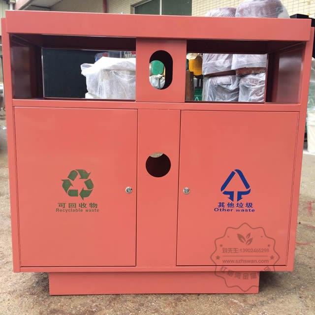 噴塑戶外雙分類不銹鋼垃圾桶圖片002