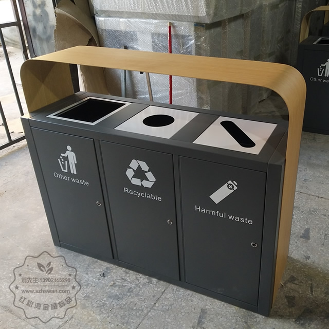 高檔大號三分類不銹鋼垃圾桶圖片001