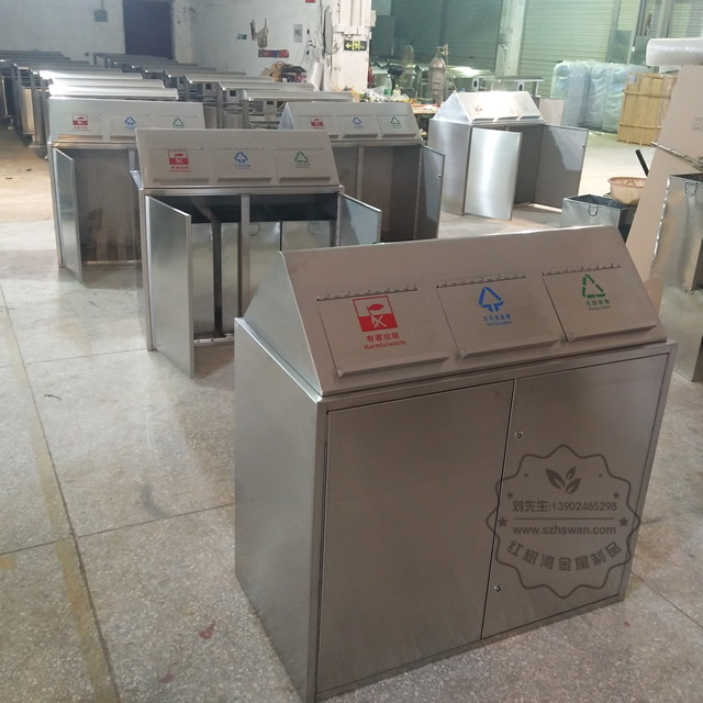 室內環保三分類不銹鋼垃圾箱圖片002