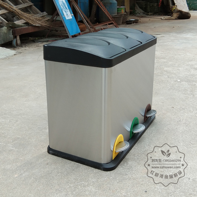 室內客房三分類不銹鋼腳踏式垃圾桶圖片002