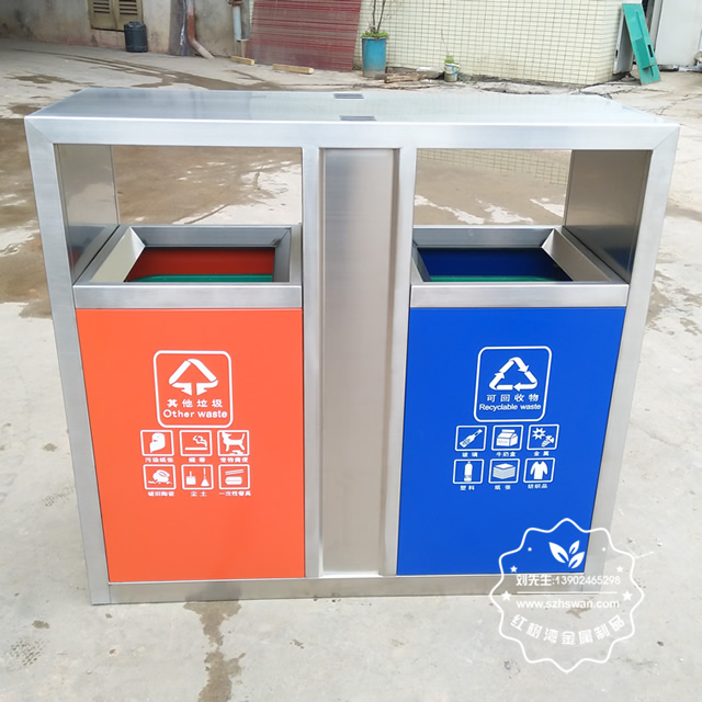 城市街道不銹鋼分類垃圾桶圖片1