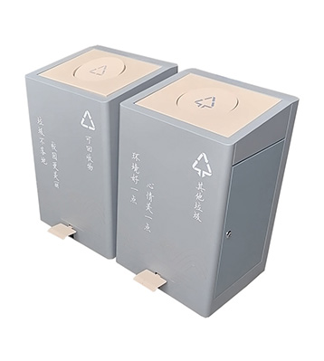 室內學校雙開蓋腳踏式不銹鋼分類垃圾桶主圖