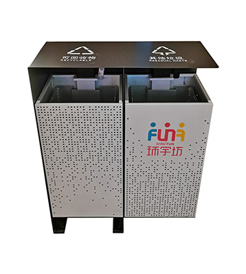 成都商場兩連體鏤空不銹鋼垃圾桶主圖