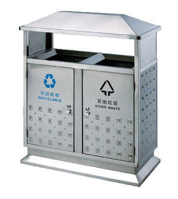 環(huán)保雙筒不銹鋼戶外街道分類垃圾桶