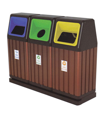 三聯(lián)分類環(huán)保鋼木垃圾桶