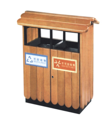 公園景區戶外屋檐式鋼木分類垃圾箱